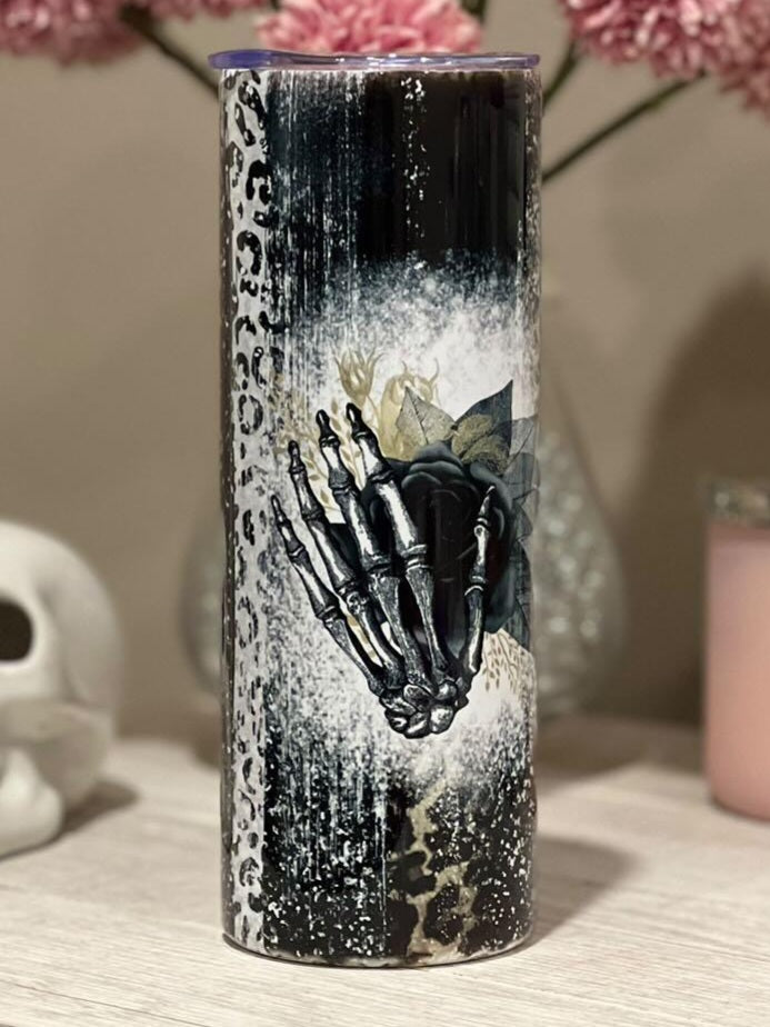 Skeleton hand animal print tumbler