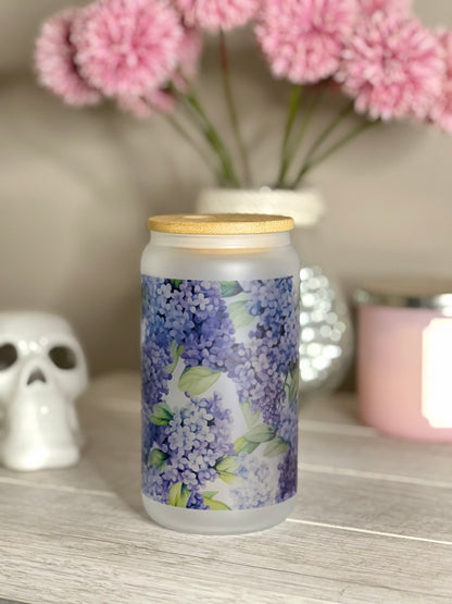 16oz coffee cup with purple blooming lilacs