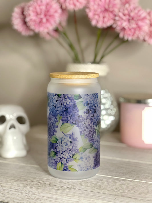 16oz coffee cup with purple blooming lilacs