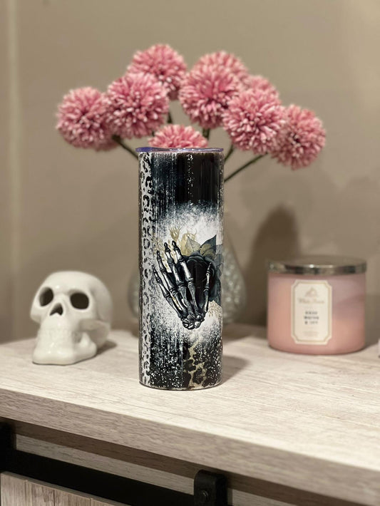 Skeleton hand animal print tumbler